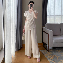 預售2868大碼女裝大方得體套裝胖mm韓系氣質短袖濶腿褲套裝兩件套