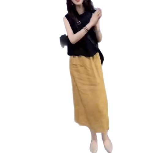 25633新大愛美依緣2025夏季新款時尚黑色無袖上衣垂墜感半身裙女