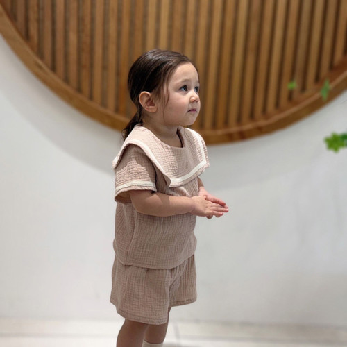 韓版新品女寶夏季a類純棉紗布分體套裝寶寶衣薄款透氣女童爬服