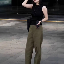 25635新大愛美依緣2025夏季新簡約無袖背心高腰休閒濶腿褲顯瘦女