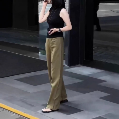25635新大愛美依緣2025夏季新簡約無袖背心高腰休閒濶腿褲顯瘦女