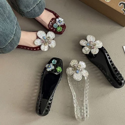高級感加飾品韓國果凍鞋洞洞水晶鞋女平底沙灘百搭夏季淺口單鞋女