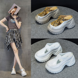 2508厚底一腳蹬懶人鞋女2025夏季新款鏤空小個子內增高外穿包頭