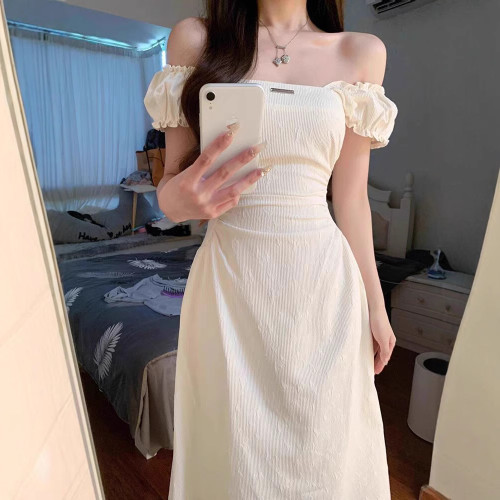法式初戀杏色連衣裙女學生夏季新款學院風韓版寬松收腰顯瘦A字裙