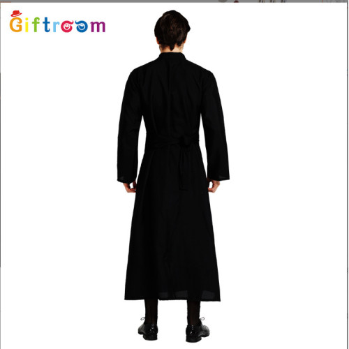 萬聖節服飾話劇舞台表演服男高貴黑長袍神父西方派對角色扮演服裝