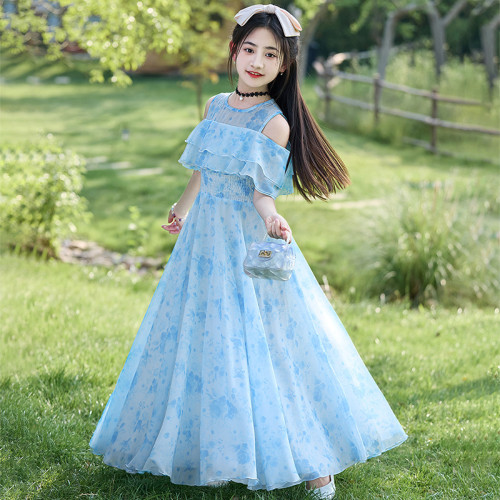 女童連衣裙夏裝2025新款兒童洋氣碎花公主裙子女孩夏季長款沙灘裙