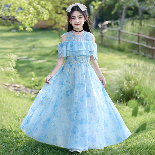 女童連衣裙夏裝2025新款兒童洋氣碎花公主裙子女孩夏季長款沙灘裙