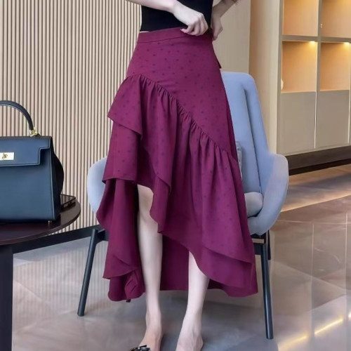 不規則半身裙荷葉魚尾裙子女夏季新款設計感高腰顯瘦中長款半身裙
