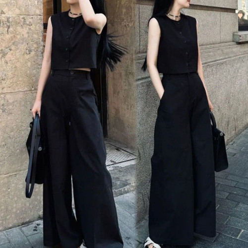 單/套裝 夏新款時尚顯瘦洋氣上衣休閒氣質高級感褲子兩件套潮女