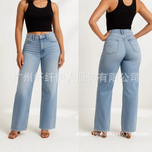 歐美新款牛仔褲女復古大碼女裝修身顯瘦時尚長褲女