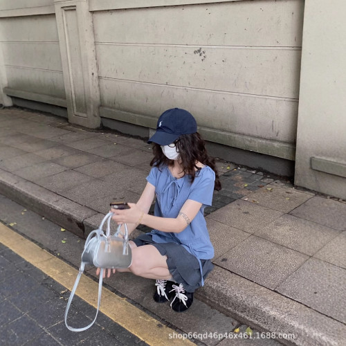 復古高腰半身裙女夏2025新款小個子絎縫下擺收褶a字短裙