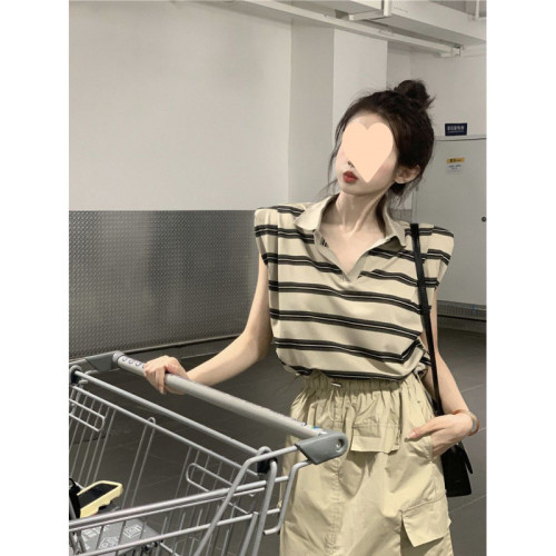 韓系polo領條紋T恤上衣中長款高腰顯瘦工裝半身裙女夏季時尚套裝
