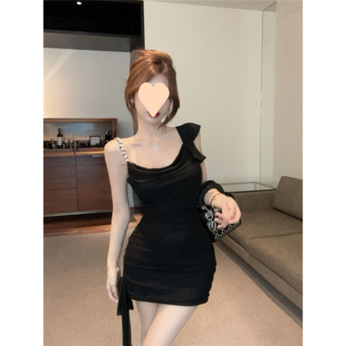 法式性感小個子修身包臀短裙女夏季純欲甜辣不規則設計吊帶連衣裙