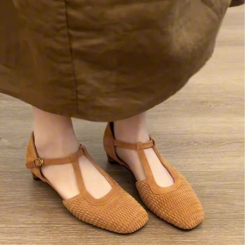 復古編織絕美羅馬涼鞋女款2025新款夏外穿中空瑪麗珍粗跟包頭單鞋