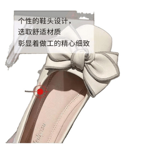 高品質軟底單鞋女粗跟新款百搭一腳蹬淺口瓢鞋蝴蝶結平底單鞋