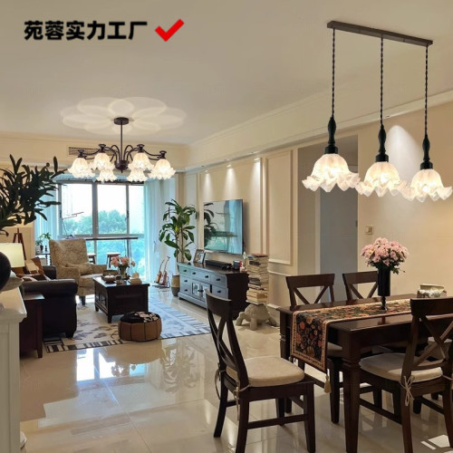 爆款法式復古客廳吊燈奶油風花朵黑色主燈創意大氣臥室餐廳護眼燈