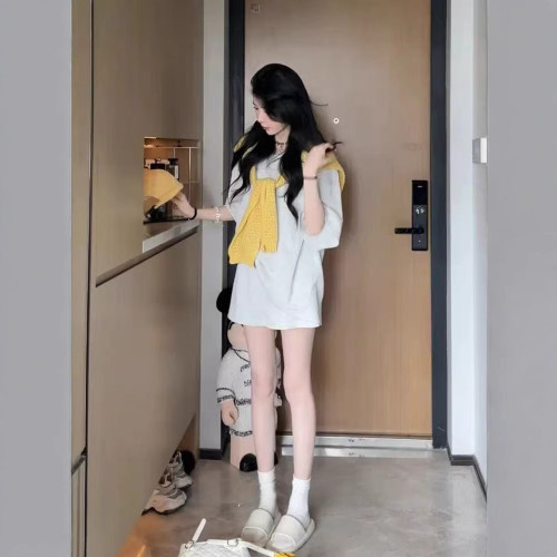 海鹽套裝女2025夏季慵懶風寬松休閒圓領華夫格T恤+高腰短褲兩件套