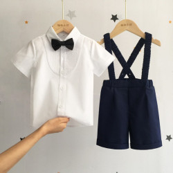 兒童背帶褲套裝夏季男童周嵗生日禮服男寶寶花童西裝嬰兒表演演出