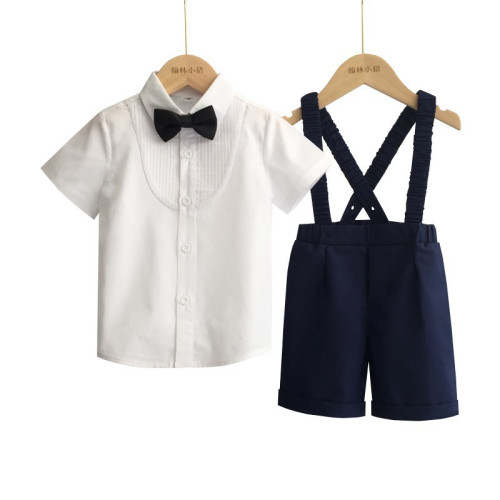 兒童背帶褲套裝夏季男童周嵗生日禮服男寶寶花童西裝嬰兒表演演出