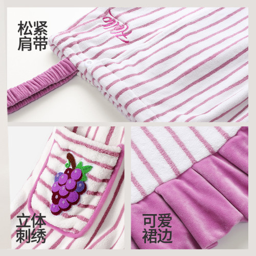 25年新款浴裙可愛公主條紋吊帶花邊浴巾吸水速乾可穿家用成人浴袍