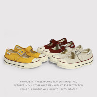 頭層牛皮內裡羊皮乳膠鞋墊2026夏季瑪麗珍一字釦休閒帆布鞋女