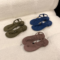 【葡萄媽同款】復古L*p鴛鴦金釦T帶夾趾平底涼鞋女通勤2026夏季款