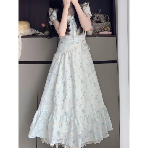 多巴胺甜美碎花泡泡袖連衣裙女夏日絕美公主裙收腰度假風仙女長裙