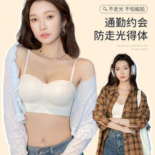 多情貓小胸聚攏顯大內衣女夏薄款2025新款平胸抹胸無痕細肩帶文胸