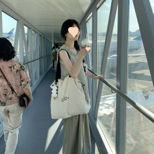 時尚套裝女夏季韓系復古格子花邊領口無袖背心搭配濶腿長褲兩件套