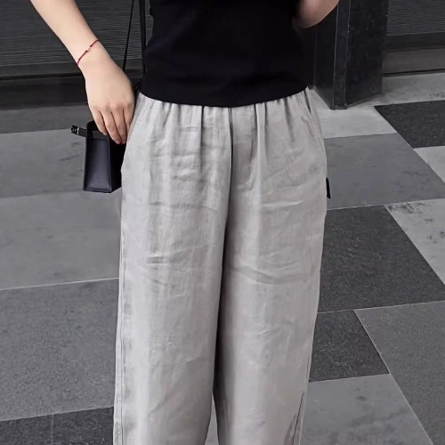 早秋新款歐貨韓版垂感濶腿褲女2025夏季薄款大碼胖mm小個子寬松顯