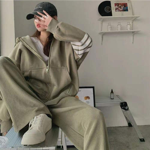 加厚運動套裝女春秋冬款韓版學生寬松時尚跑步休閒兩件套衛衣連帽