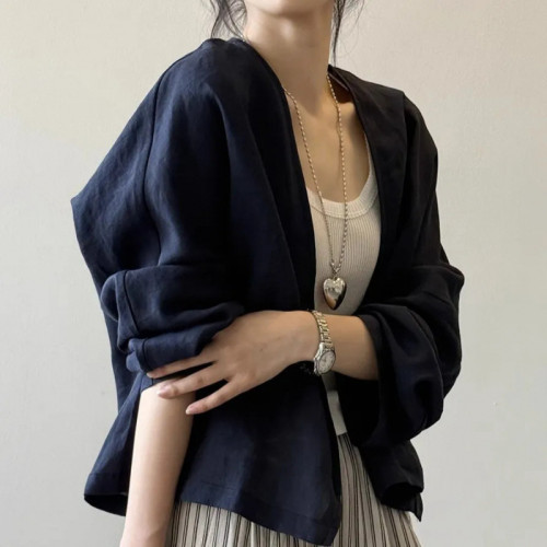 復古棉感白色襯衫外套女夏季文藝長袖開衫上衣設計薄款寬松防曬衫