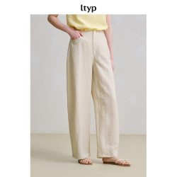 ltyp旅途原品 肌理皺感亞麻混紡立裁鐮刀褲 文藝簡約休閒褲子女夏