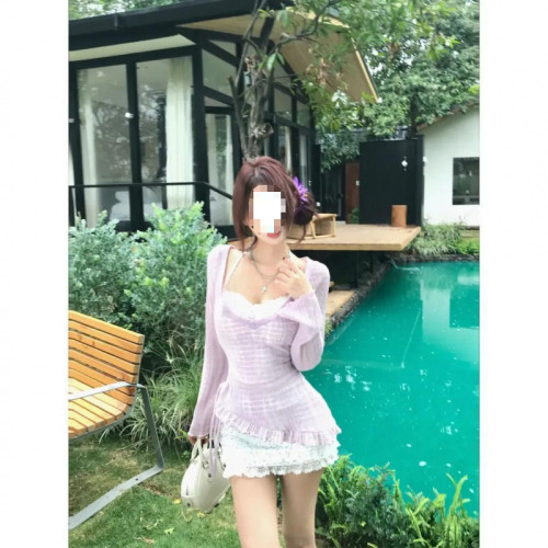 2025新款開立體刺綉花花收腰連衣裙夏季純欲防曬罩衫套裝