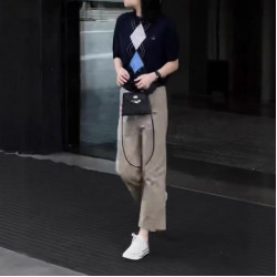 660605新大愛美依緣2025夏季新款藏藍色圓領短袖上衣休閒九分褲女