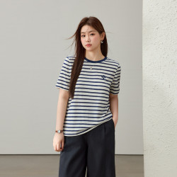 【星夜海風】戀夏風條紋圓領百搭T恤纖莉秀大碼女裝胖mm夏裝新款