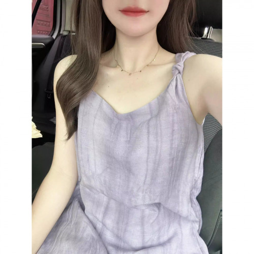 法式森系高級感紫色吊帶連衣裙女夏季新款甜美氣質寬松無袖中長裙