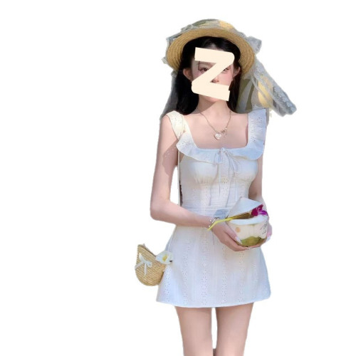 法式方領系帶2025夏季新款小蘿莉碎花小個子溫柔小衆收腰顯瘦短裙