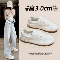 小白鞋女2025夏季新款頭層牛皮厚底增高百搭透氣網紅真皮休閒鞋子