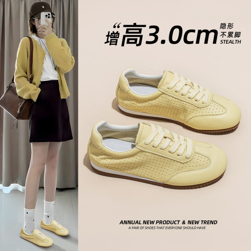 小白鞋女2025夏季新款頭層牛皮厚底增高百搭透氣網紅真皮休閒鞋子
