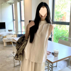 夏季新款女小個子松弛感穿搭休閒套裝無袖背心高腰濶腿裙褲兩件套