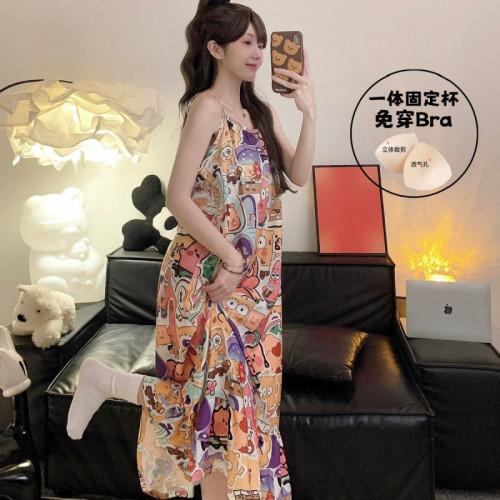 夏季海綿寶寶睡衣女吊帶夏天沙灘情侶裝冰絲套裝短袖可外穿家居服