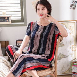 夏季中老年人短袖棉綢套裝加大碼女人造棉媽媽裝家居服夏天睡衣女