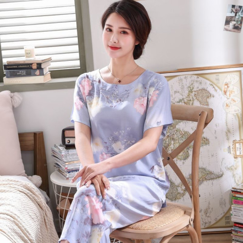 夏季中老年人短袖棉綢套裝加大碼女人造棉媽媽裝家居服夏天睡衣女