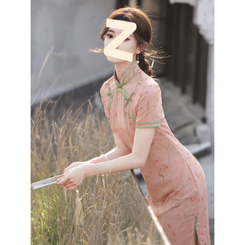 新式旗袍改良版2025年新款少女夏年輕款高級氣質粉色長款古法女裝