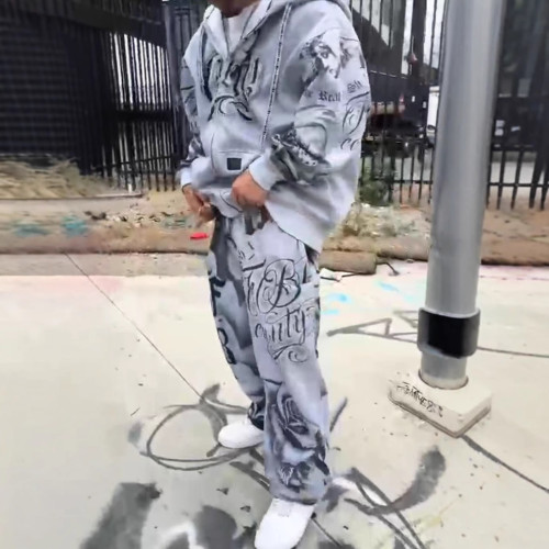 歐美美式寬松衛衣帽衫衛褲Y2K男潮牌嘻哈街頭休閒套裝
