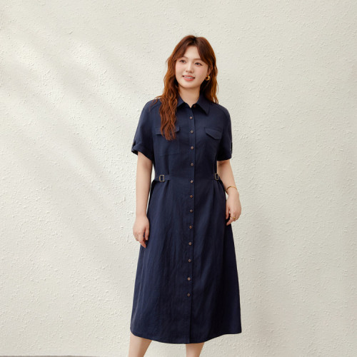 【時尚翻領設計感萊賽爾連衣裙】纖莉秀大碼女裝胖mm2025夏裝新款