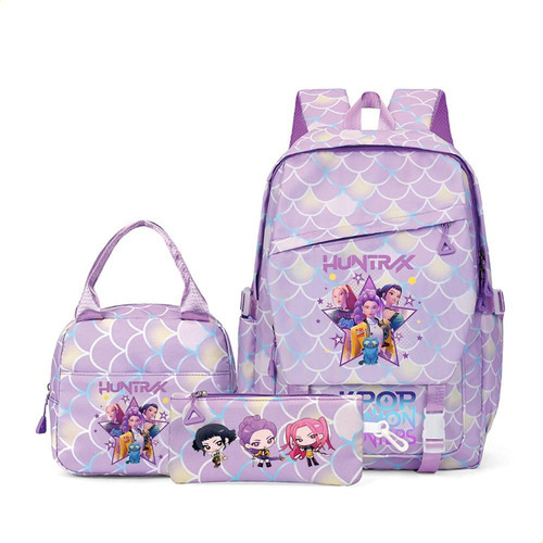 新款kpop獵魔女團印花學生書包雙肩包午餐包筆袋三件套