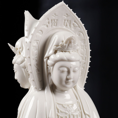 陶瓷南海三面觀音彿像擺件 白瓷觀世音菩薩像家居風水供奉工藝品
