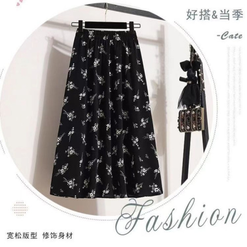 高腰顯瘦2025夏季新款黑白碎花小個子半身裙氣質印花寬松碎花裙子